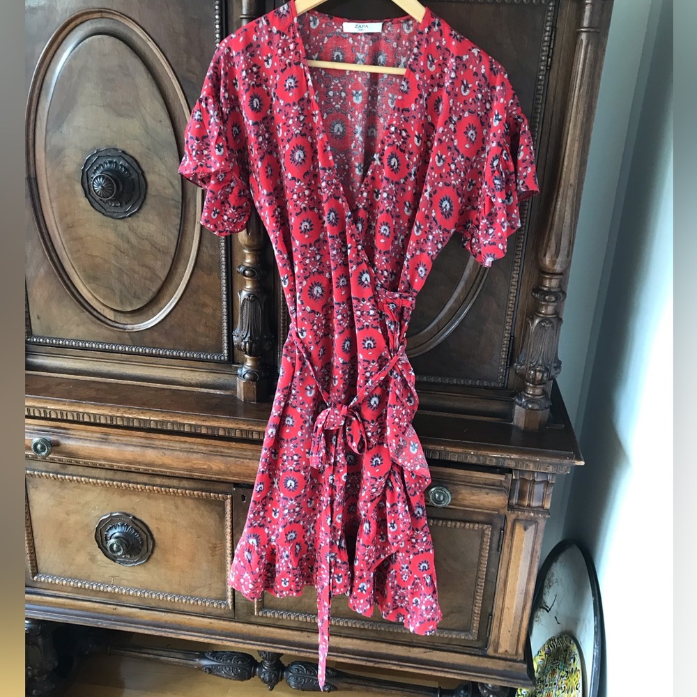 Zapa Paris ruffled wraparound dress. Floral print